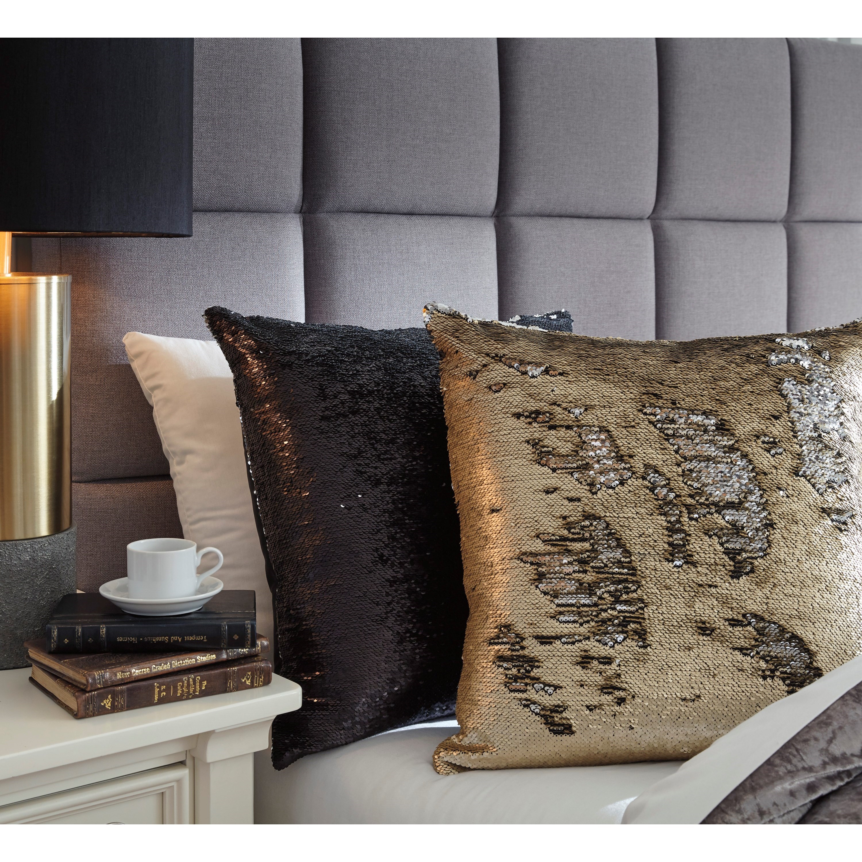 Grey sales sequin pillow